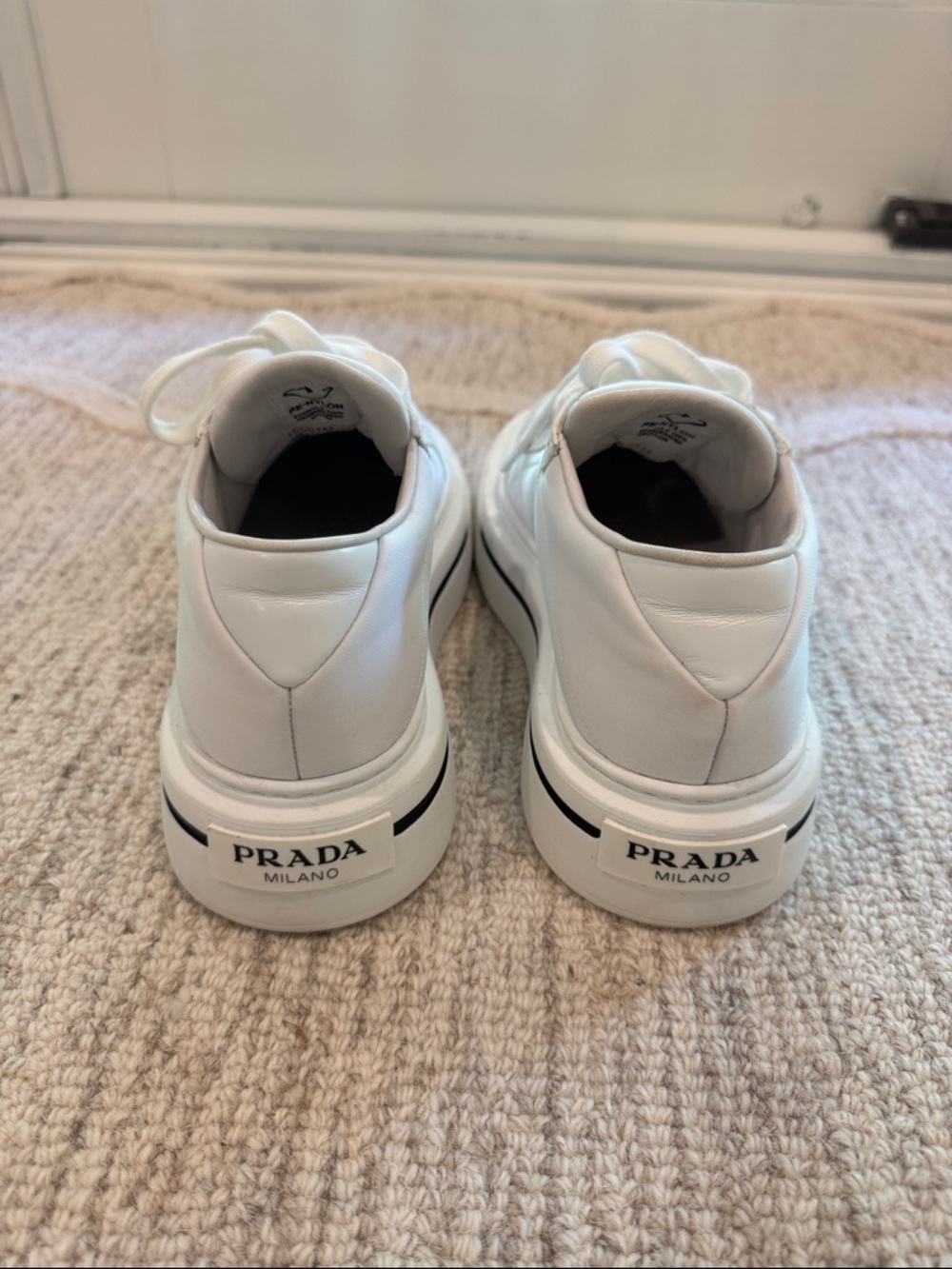 Prada White Leather Low-Top Sneakers - Picture 4 of 6
